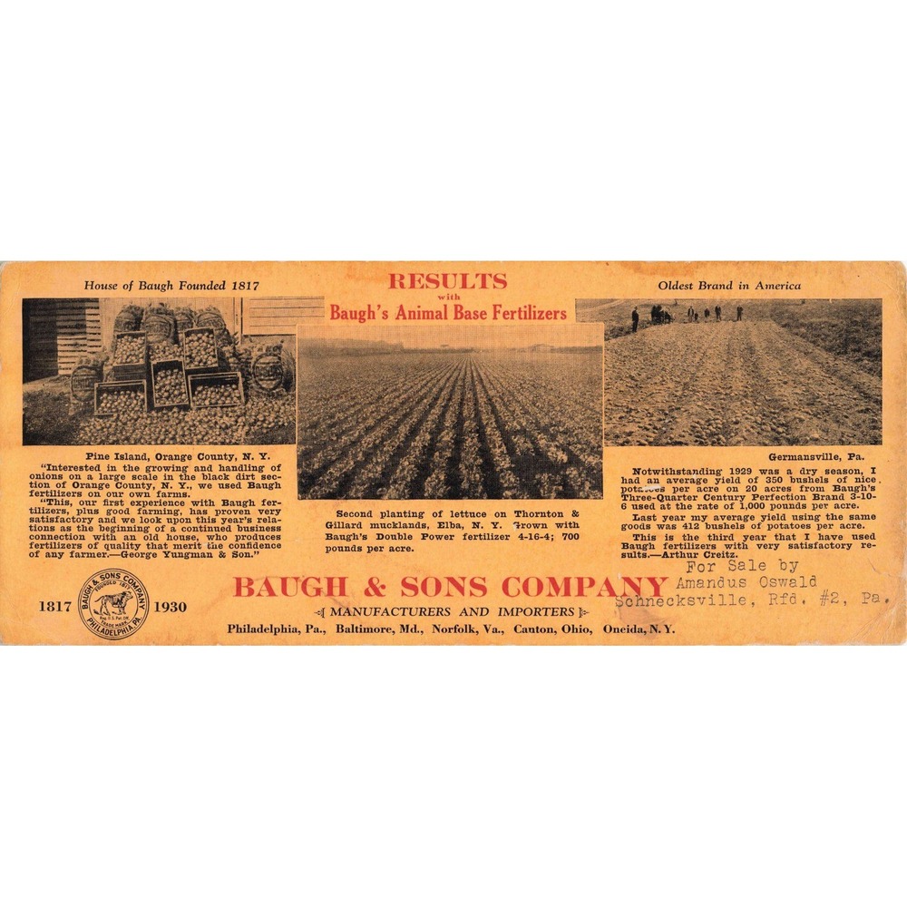 Vintage 1930 Ink Blotter Baugh & Sons Fertilizer Philadelphia PA Agricultural - Picture 1 of 2